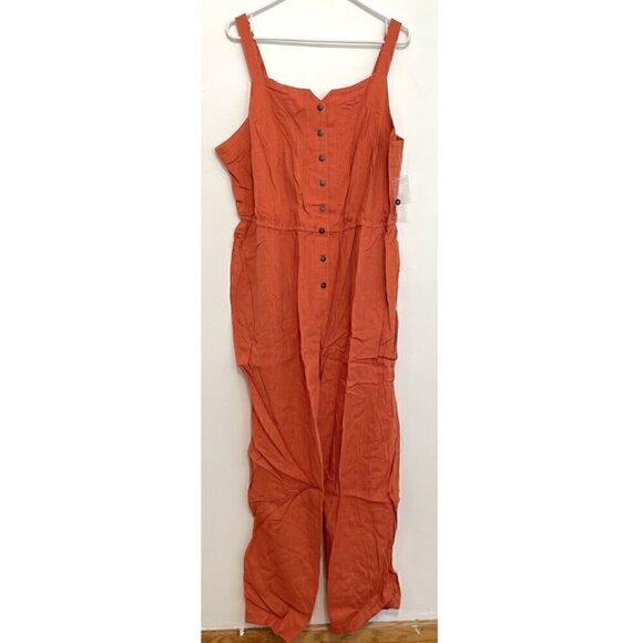 NEW NWT MODCLOTH Plus Size Every Waking Momentum Jumpsuit Orange Sleeveless Crop - Picture 2 of 15